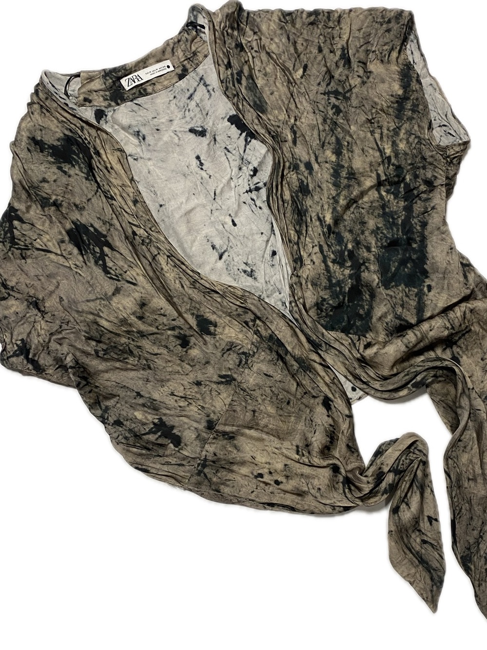 Zara Tie-Dye Wrap Blouse in Taupe and Black